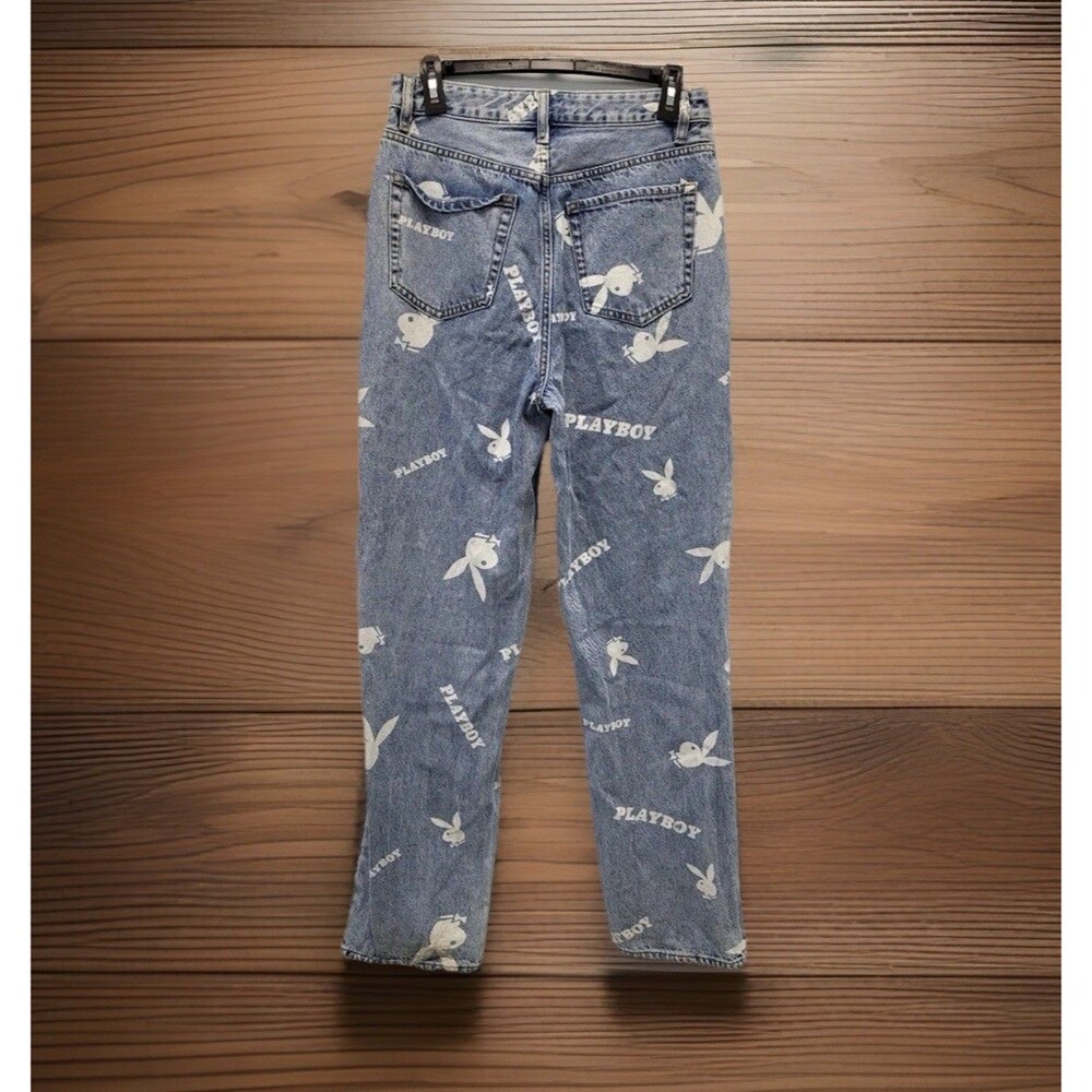 Playboy x PacSun Jeans Women’s 29 Bunny Logo Print All Over Straight Leg Denim - Picture 2 of 6